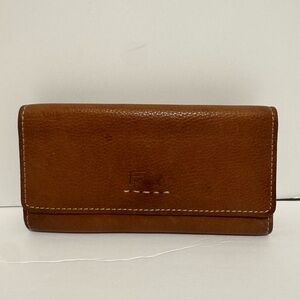 Fossil Brown Leather Wallet Flap Trifold Checkbook Credit card Bohemian 90’s